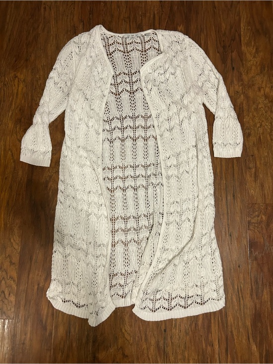 eight eight eight Tops - Cream Open-Knit Long Cardigan Cottagecore Fairy Whimsical Cover-up Summer